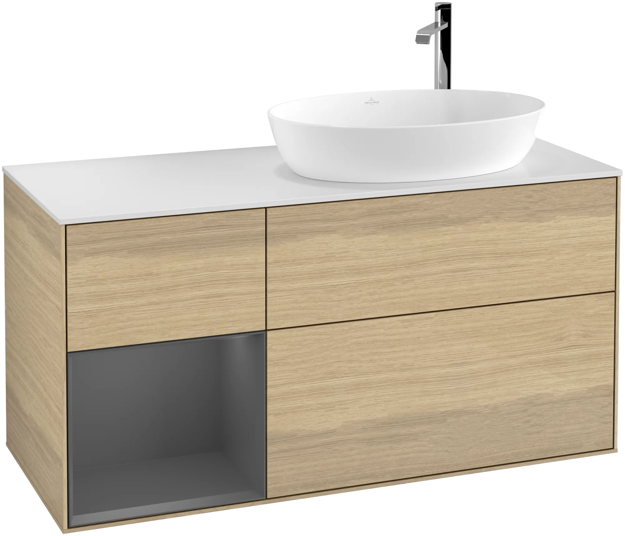 VILLEROY BOCH Finion Vanity unit, with lighting, 3 pull-out compartments, 1200 x 603 x 501 mm, Oak Veneer / Anthracite Matt Lacquer / Glass White Matt #G921GKPC resmi