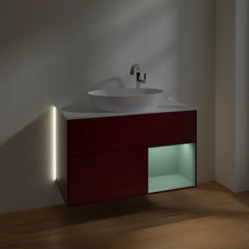 Obrázek VILLEROY BOCH Finion Vanity unit, with lighting, 2 pull-out compartments, 1000 x 603 x 501 mm, Peony Matt Lacquer / Olive Matt Lacquer / Glass White Matt #G901GMHB