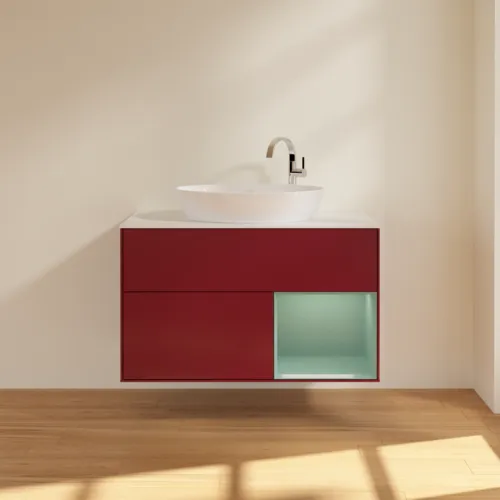 Obrázek VILLEROY BOCH Finion Vanity unit, with lighting, 2 pull-out compartments, 1000 x 603 x 501 mm, Peony Matt Lacquer / Olive Matt Lacquer / Glass White Matt #G901GMHB