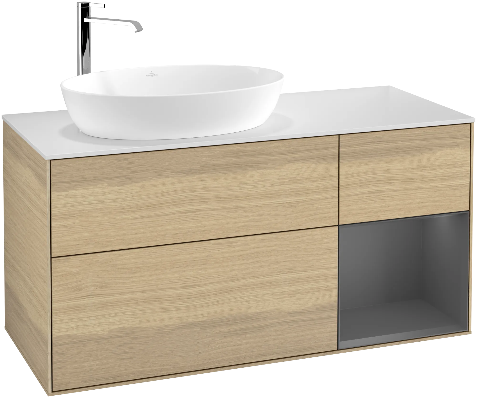 VILLEROY BOCH Finion Vanity unit, with lighting, 3 pull-out compartments, 1200 x 603 x 501 mm, Oak Veneer / Anthracite Matt Lacquer / Glass White Matt #G931GKPC resmi