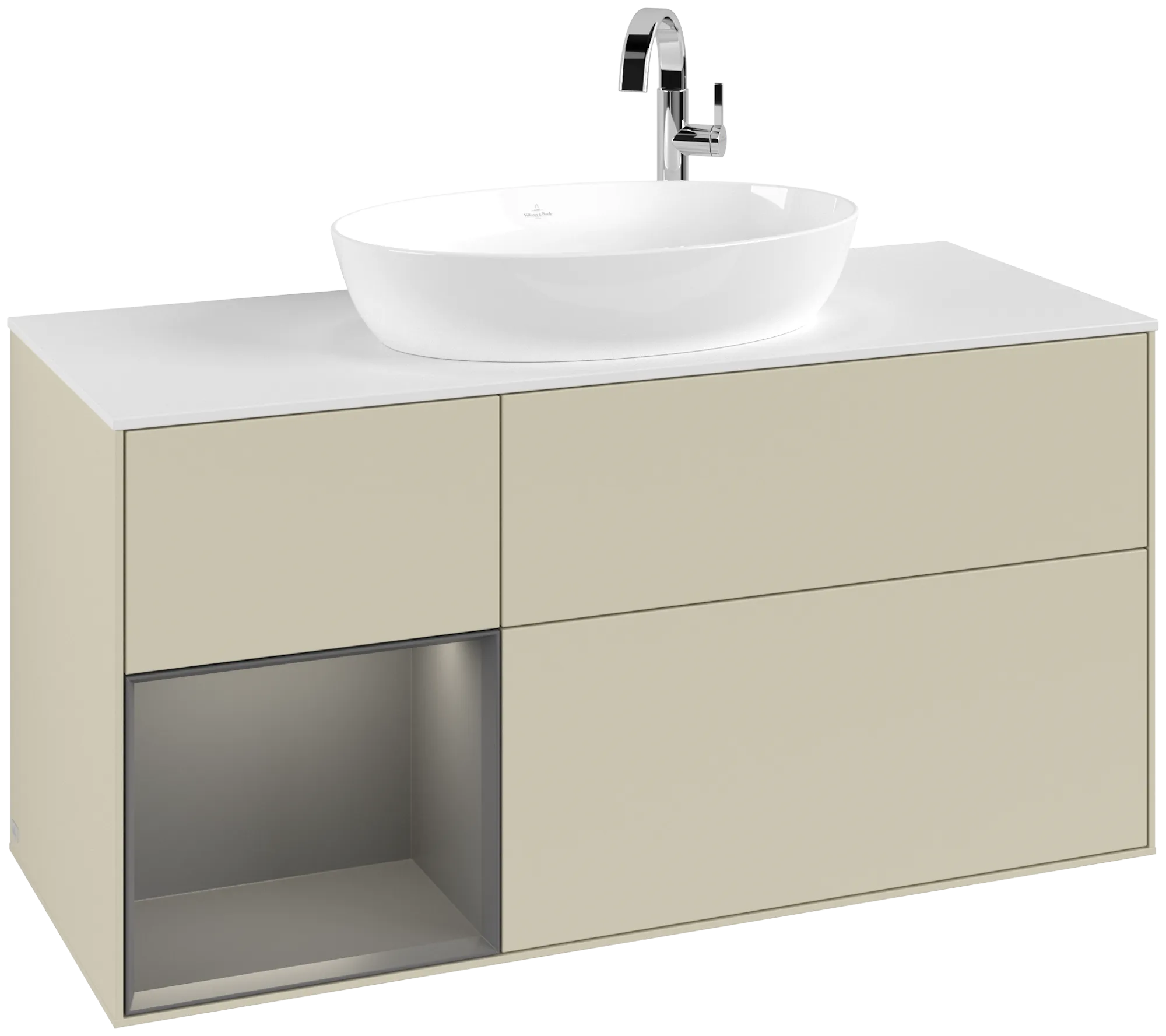 Picture of VILLEROY BOCH Finion Vanity unit, with lighting, 3 pull-out compartments, 1200 x 603 x 501 mm, Silk Grey Matt Lacquer / Anthracite Matt Lacquer / Glass White Matt #G941GKHJ