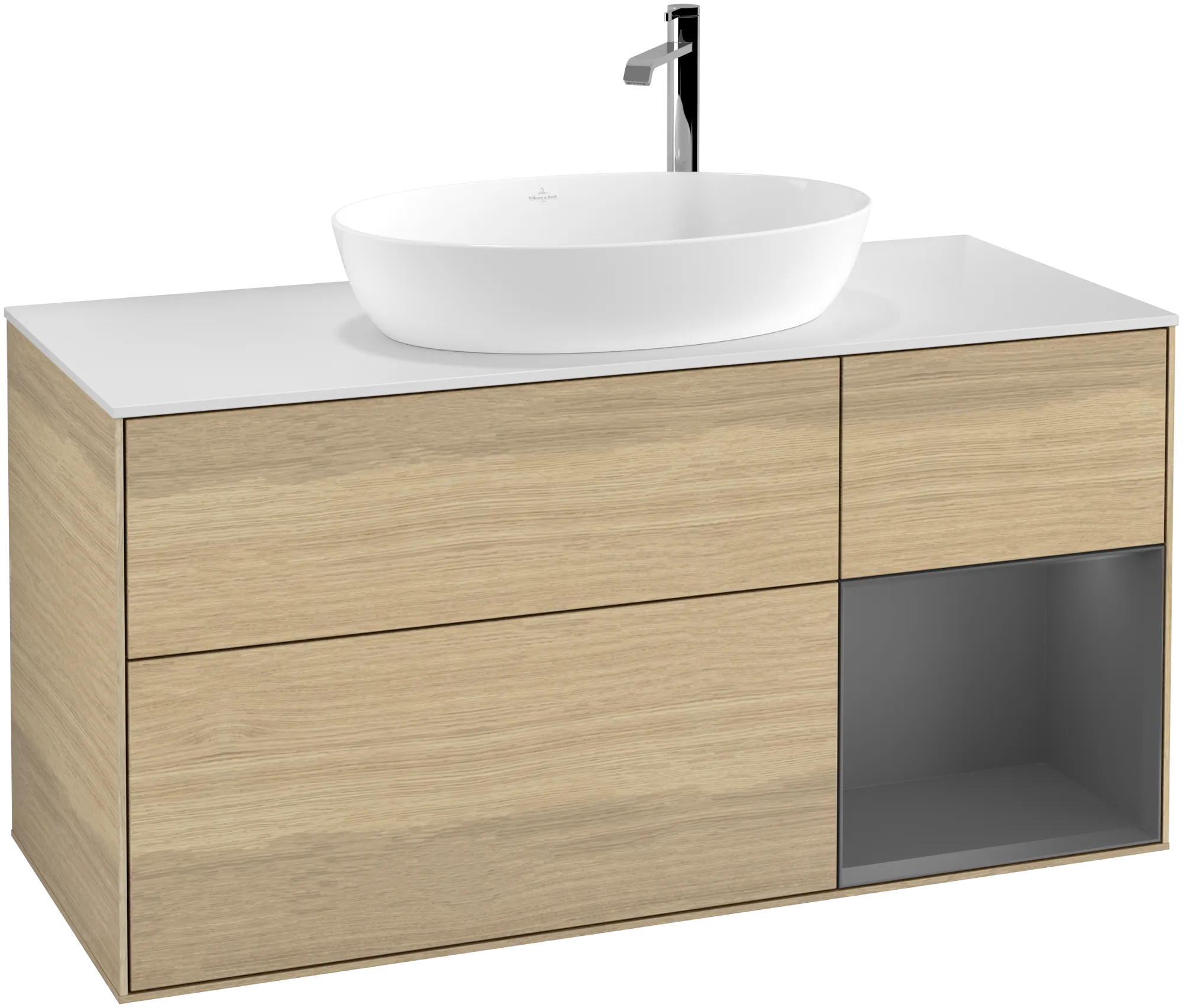 VILLEROY BOCH Finion Vanity unit, with lighting, 3 pull-out compartments, 1200 x 603 x 501 mm, Oak Veneer / Anthracite Matt Lacquer / Glass White Matt #G951GKPC resmi