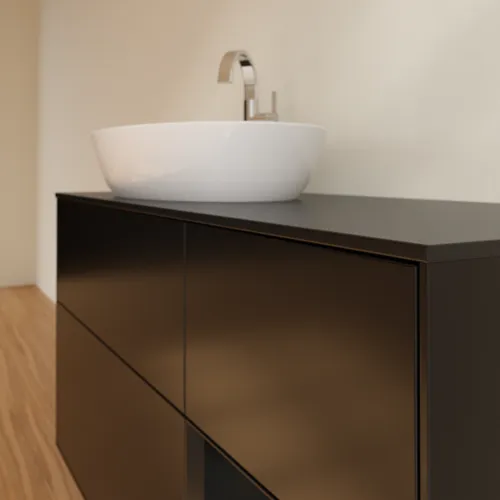 Bild von VILLEROY BOCH Finion Waschbeckenunterschrank, mit Beleuchtung, 3 Auszüge, 1200 x 603 x 501 mm, Black Matt Lacquer / Black Matt Lacquer / Glass Black Matt #G932PDPD