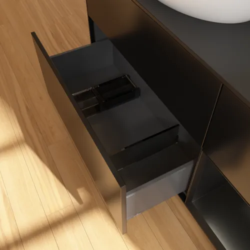 Bild von VILLEROY BOCH Finion Waschbeckenunterschrank, mit Beleuchtung, 3 Auszüge, 1200 x 603 x 501 mm, Black Matt Lacquer / Black Matt Lacquer / Glass Black Matt #G932PDPD