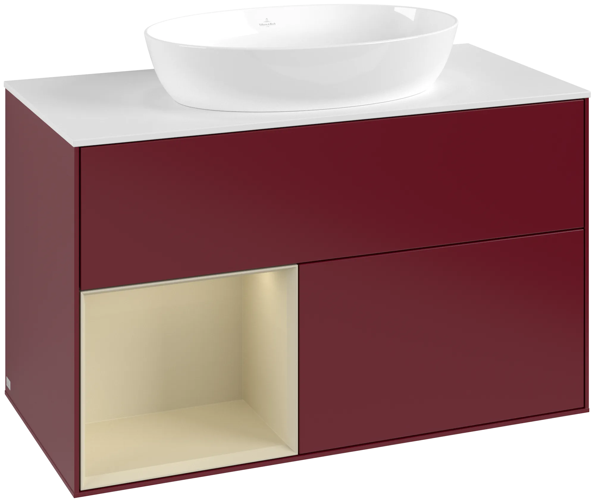 Picture of VILLEROY BOCH Finion Vanity unit, with lighting, 2 pull-out compartments, 1000 x 603 x 501 mm, Peony Matt Lacquer / Silk Grey Matt Lacquer / Glass White Matt #GA11HJHB