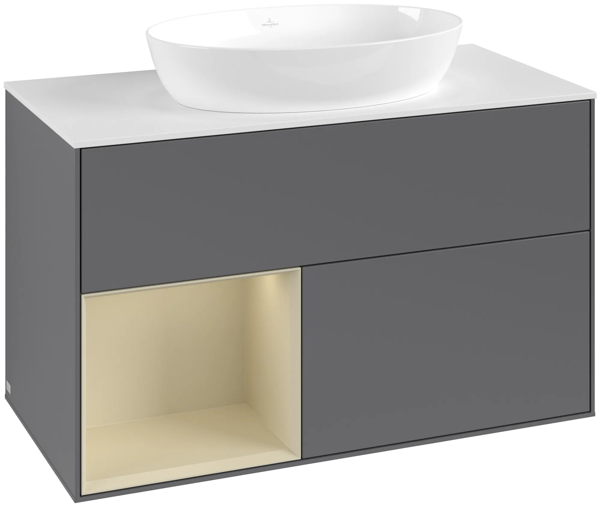 Picture of VILLEROY BOCH Finion Vanity unit, with lighting, 2 pull-out compartments, 1000 x 603 x 501 mm, Anthracite Matt Lacquer / Silk Grey Matt Lacquer / Glass White Matt #GA11HJGK