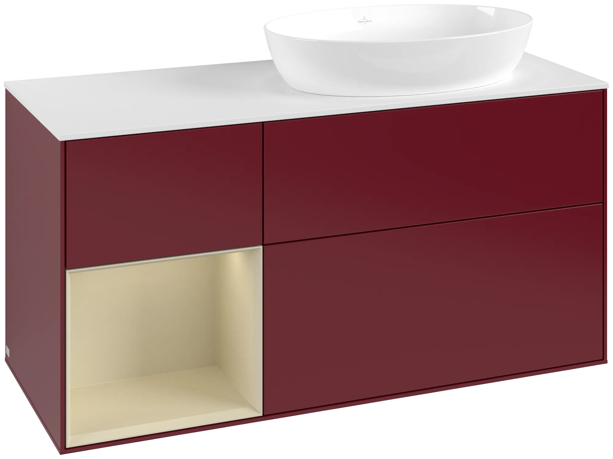 Picture of VILLEROY BOCH Finion Vanity unit, with lighting, 3 pull-out compartments, 1200 x 603 x 501 mm, Peony Matt Lacquer / Silk Grey Matt Lacquer / Glass White Matt #GA41HJHB