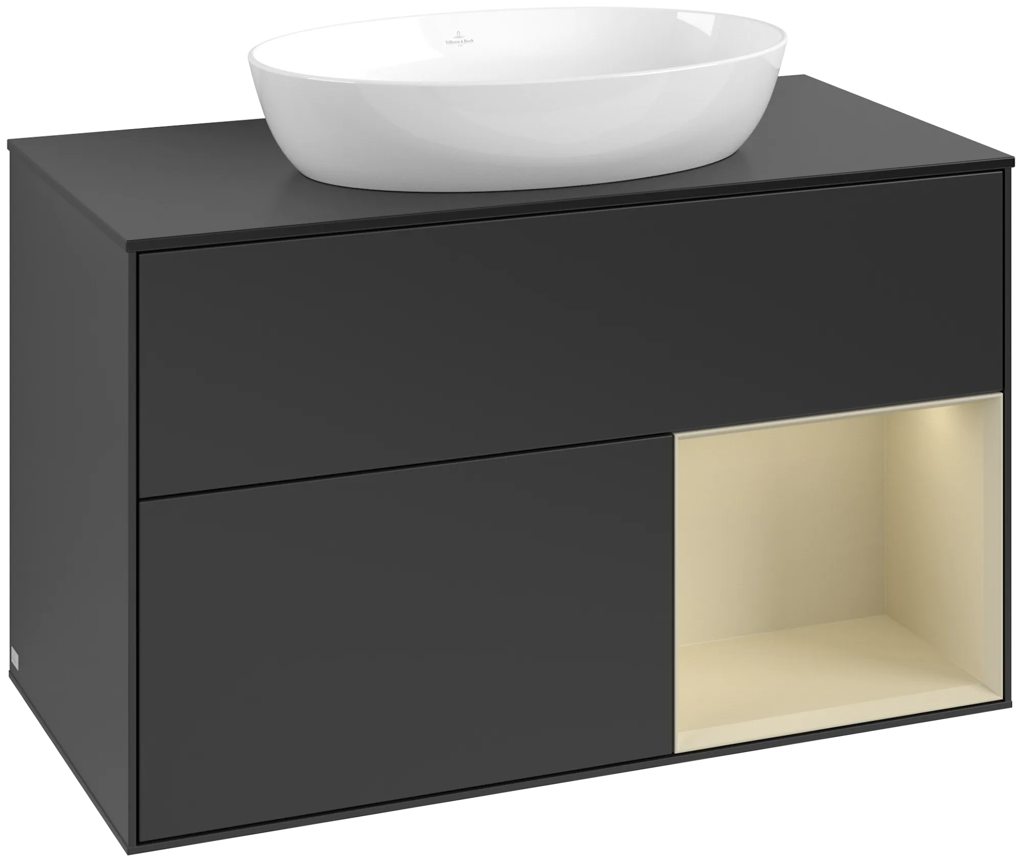 VILLEROY BOCH Finion Vanity unit, with lighting, 2 pull-out compartments, 1000 x 603 x 501 mm, Black Matt Lacquer / Silk Grey Matt Lacquer / Glass Black Matt #GA22HJPD resmi