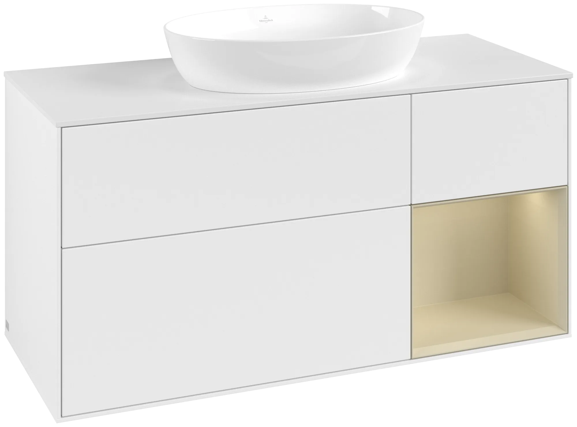 Obrázek VILLEROY BOCH Finion Vanity unit, with lighting, 3 pull-out compartments, 1200 x 603 x 501 mm, White Matt Lacquer / Silk Grey Matt Lacquer / Glass White Matt #GA71HJMT