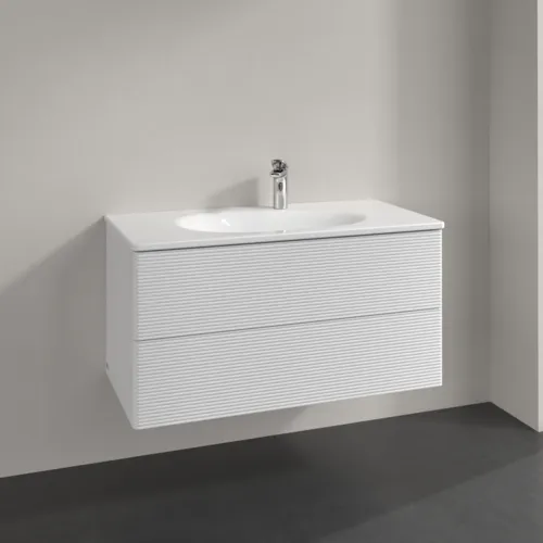 Bild von VILLEROY BOCH Antao Waschbeckenunterschrank, 2 Auszüge, 988 x 504 x 496 mm, Front mit Struktur, Glossy White Lacquer #K05100GF