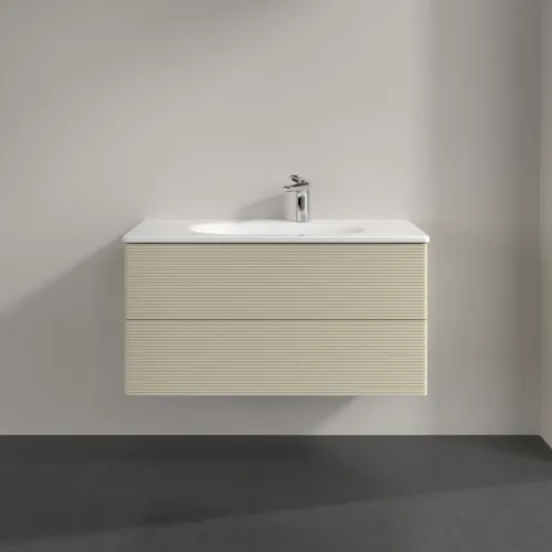 Bild von VILLEROY BOCH Antao Waschbeckenunterschrank, 2 Auszüge, 988 x 504 x 496 mm, Front mit Struktur, Silk Grey Matt Lacquer #K05100HJ