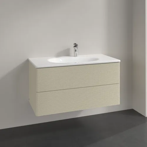 Bild von VILLEROY BOCH Antao Waschbeckenunterschrank, 2 Auszüge, 988 x 504 x 496 mm, Front mit Struktur, Silk Grey Matt Lacquer #K05100HJ