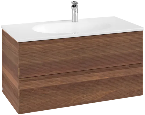 Picture of VILLEROY BOCH Antao Vanity unit, 2 pull-out compartments, 988 x 504 x 496 mm, Front with grain texture, Warm Walnut #K05100HM