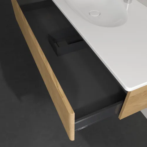Obrázek VILLEROY BOCH Toaletní skříňka Antao, 1 zásuvka, 1188 x 256 x 493 mm, strukturované čelo, medový dub #K03100HN