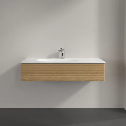 Obrázek VILLEROY BOCH Toaletní skříňka Antao, 1 zásuvka, 1188 x 256 x 493 mm, strukturované čelo, medový dub #K03100HN