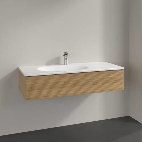 Obrázek VILLEROY BOCH Toaletní skříňka Antao, 1 zásuvka, 1188 x 256 x 493 mm, strukturované čelo, medový dub #K03100HN