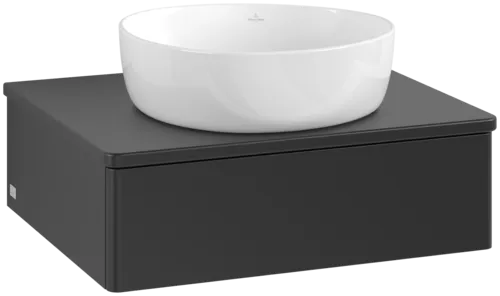 Obrázek VILLEROY BOCH Toaletní skříňka Antao, 1 zásuvka, 600 x 190 x 500 mm, přední strana bez konstrukce, černý matný lak / černý matný lak #K07010PD