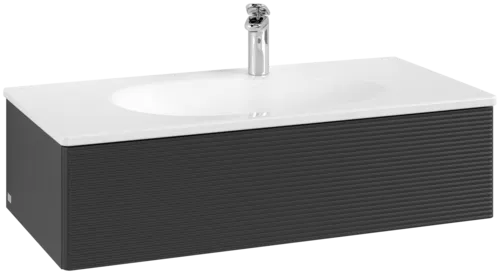 Obrázek VILLEROY BOCH Toaletní skříňka Antao, 1 zásuvka, 988 x 256 x 493 mm, texturovaná přední část, černý matný lak #K02100PD
