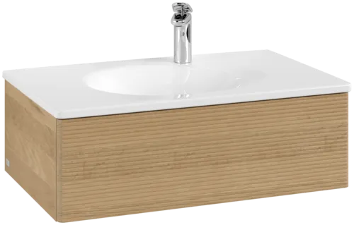 Obrázek VILLEROY BOCH Toaletní skříňka Antao, 1 zásuvka, 788 x 256 x 496 mm, texturované čelo, medový dub #K01100HN