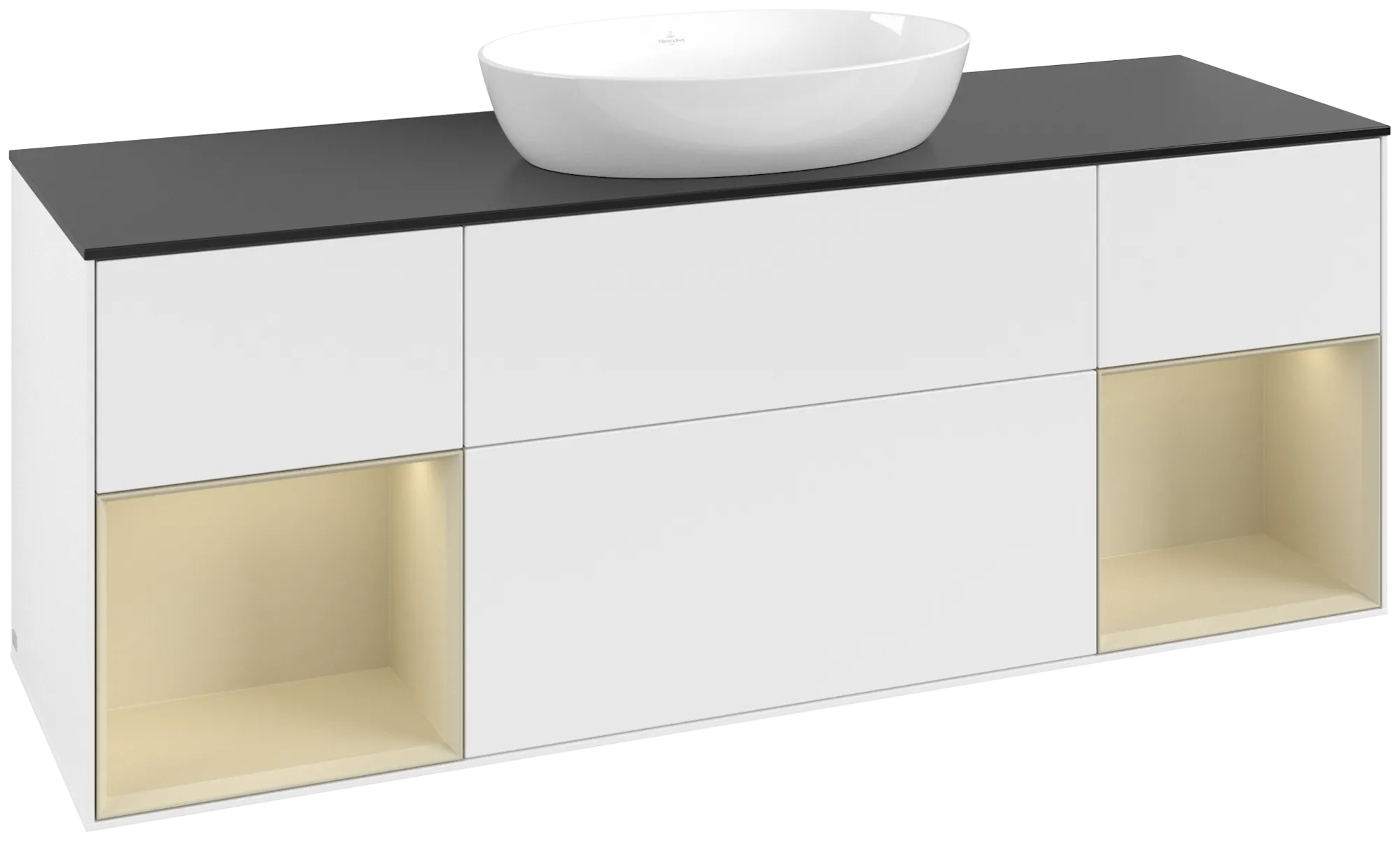 Picture of VILLEROY BOCH Finion Vanity unit, with lighting, 4 pull-out compartments, 1600 x 603 x 501 mm, White Matt Lacquer / Silk Grey Matt Lacquer / Glass Black Matt #GD02HJMT