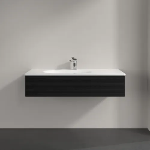 Picture of VILLEROY BOCH Antao Vanity unit, 1 pull-out compartment, 1188 x 256 x 493 mm, Front with grain texture, Black Matt Lacquer #K03100PD