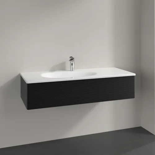 Picture of VILLEROY BOCH Antao Vanity unit, 1 pull-out compartment, 1188 x 256 x 493 mm, Front with grain texture, Black Matt Lacquer #K03100PD
