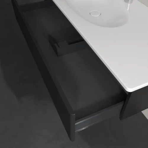 Picture of VILLEROY BOCH Antao Vanity unit, 1 pull-out compartment, 1188 x 256 x 493 mm, Front with grain texture, Black Matt Lacquer #K03100PD
