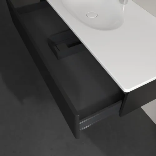 Picture of VILLEROY BOCH Antao Vanity unit, 1 pull-out compartment, 1188 x 256 x 493 mm, Front with grain texture, Black Matt Lacquer #K03100PD
