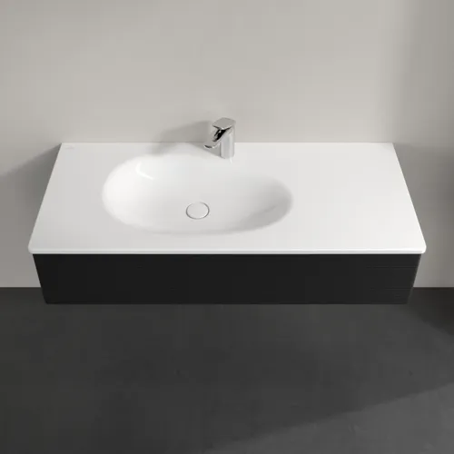 Picture of VILLEROY BOCH Antao Vanity unit, 1 pull-out compartment, 1188 x 256 x 493 mm, Front with grain texture, Black Matt Lacquer #K03100PD