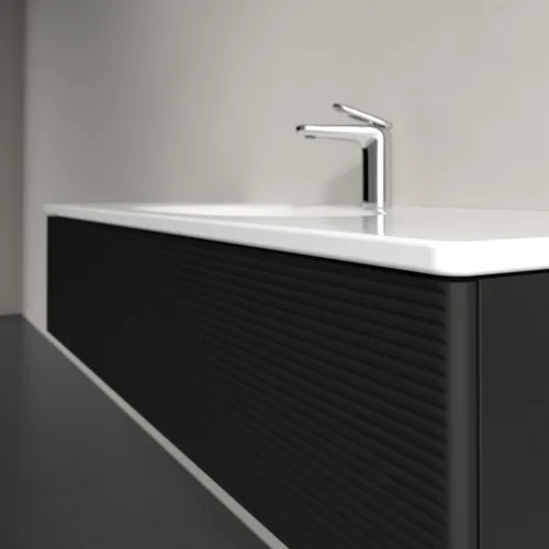Picture of VILLEROY BOCH Antao Vanity unit, 1 pull-out compartment, 1188 x 256 x 493 mm, Front with grain texture, Black Matt Lacquer #K03100PD