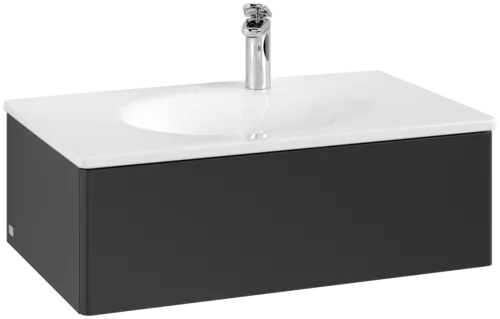 Obrázek VILLEROY BOCH Toaletní skříňka Antao, 1 zásuvka, 788 x 256 x 496 mm, přední strana bez konstrukce, černý matný lak #K01000PD