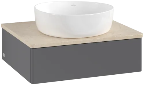Obrázek VILLEROY BOCH Toaletní skříňka Antao, 1 zásuvka, 600 x 190 x 500 mm, přední strana bez konstrukce, antracitový matný lak / Botticino #K07013GK
