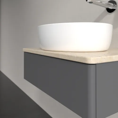 Bild von VILLEROY BOCH Antao Waschbeckenunterschrank, 1 Auszug, 600 x 190 x 500 mm, Front ohne Struktur, Anthracite Matt Lacquer / Botticino #K07013GK