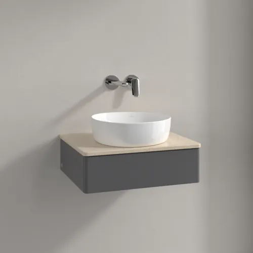 Bild von VILLEROY BOCH Antao Waschbeckenunterschrank, 1 Auszug, 600 x 190 x 500 mm, Front ohne Struktur, Anthracite Matt Lacquer / Botticino #K07013GK