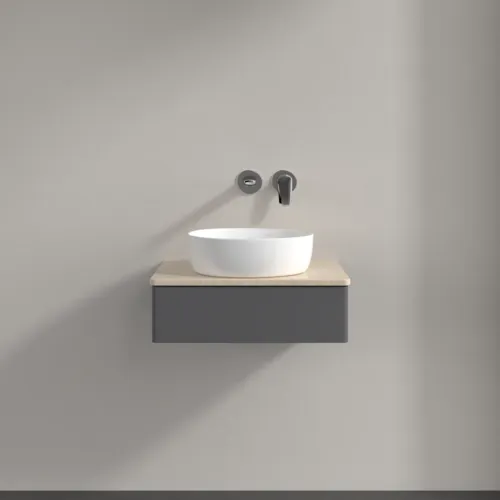 Bild von VILLEROY BOCH Antao Waschbeckenunterschrank, 1 Auszug, 600 x 190 x 500 mm, Front ohne Struktur, Anthracite Matt Lacquer / Botticino #K07013GK