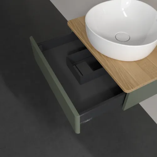 Bild von VILLEROY BOCH Antao Waschbeckenunterschrank, 1 Auszug, 600 x 190 x 500 mm, Front ohne Struktur, Leaf Green Matt Lacquer / Honey Oak #K07011HL