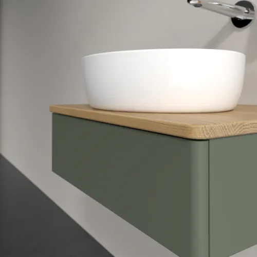 Bild von VILLEROY BOCH Antao Waschbeckenunterschrank, 1 Auszug, 600 x 190 x 500 mm, Front ohne Struktur, Leaf Green Matt Lacquer / Honey Oak #K07011HL