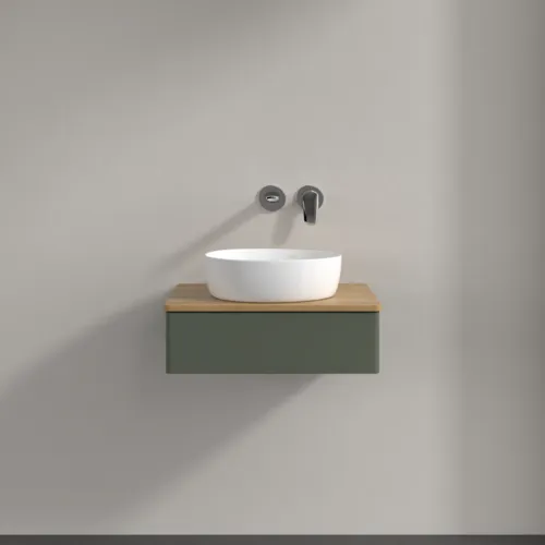 Bild von VILLEROY BOCH Antao Waschbeckenunterschrank, 1 Auszug, 600 x 190 x 500 mm, Front ohne Struktur, Leaf Green Matt Lacquer / Honey Oak #K07011HL