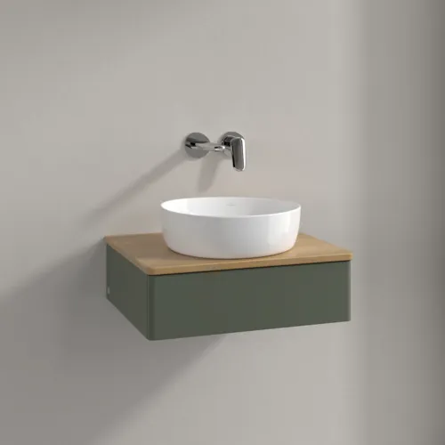 Bild von VILLEROY BOCH Antao Waschbeckenunterschrank, 1 Auszug, 600 x 190 x 500 mm, Front ohne Struktur, Leaf Green Matt Lacquer / Honey Oak #K07011HL