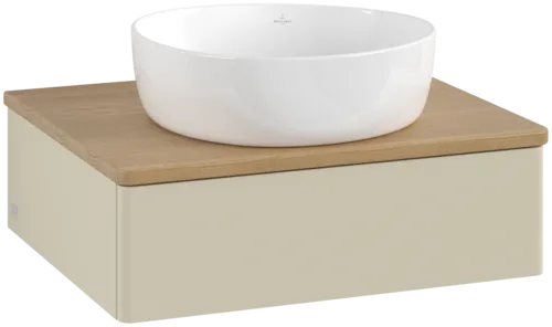 Obrázek VILLEROY BOCH Toaletní skříňka Antao, 1 zásuvka, 600 x 190 x 500 mm, přední strana bez konstrukce, hedvábně šedý matný lak / medový dub #K07011HJ