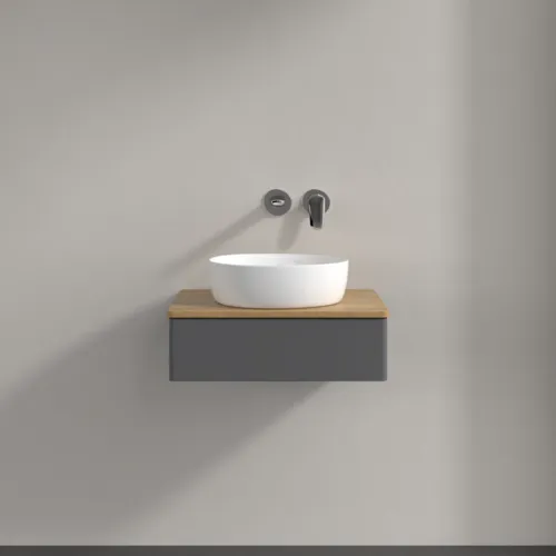 Bild von VILLEROY BOCH Antao Waschbeckenunterschrank, 1 Auszug, 600 x 190 x 500 mm, Front ohne Struktur, Anthracite Matt Lacquer / Honey Oak #K07011GK