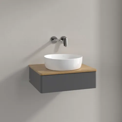 Bild von VILLEROY BOCH Antao Waschbeckenunterschrank, 1 Auszug, 600 x 190 x 500 mm, Front ohne Struktur, Anthracite Matt Lacquer / Honey Oak #K07011GK