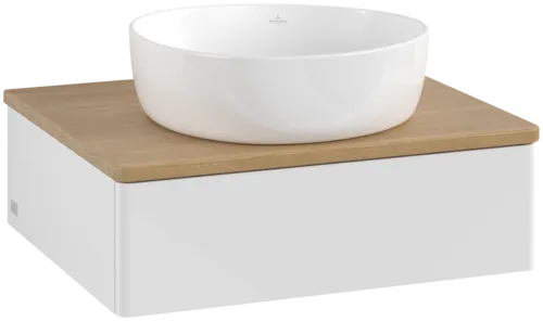 Obrázek VILLEROY BOCH Toaletní skříňka Antao, 1 zásuvka, 600 x 190 x 500 mm, přední strana bez konstrukce, lesklý bílý lak / medový dub #K07011GF