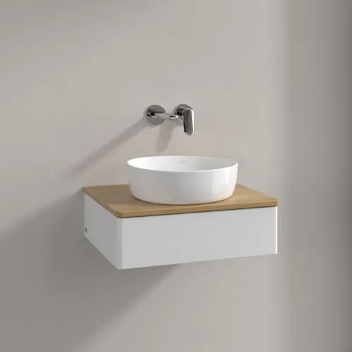 Bild von VILLEROY BOCH Antao Waschbeckenunterschrank, 1 Auszug, 600 x 190 x 500 mm, Front ohne Struktur, Glossy White Lacquer / Honey Oak #K07011GF