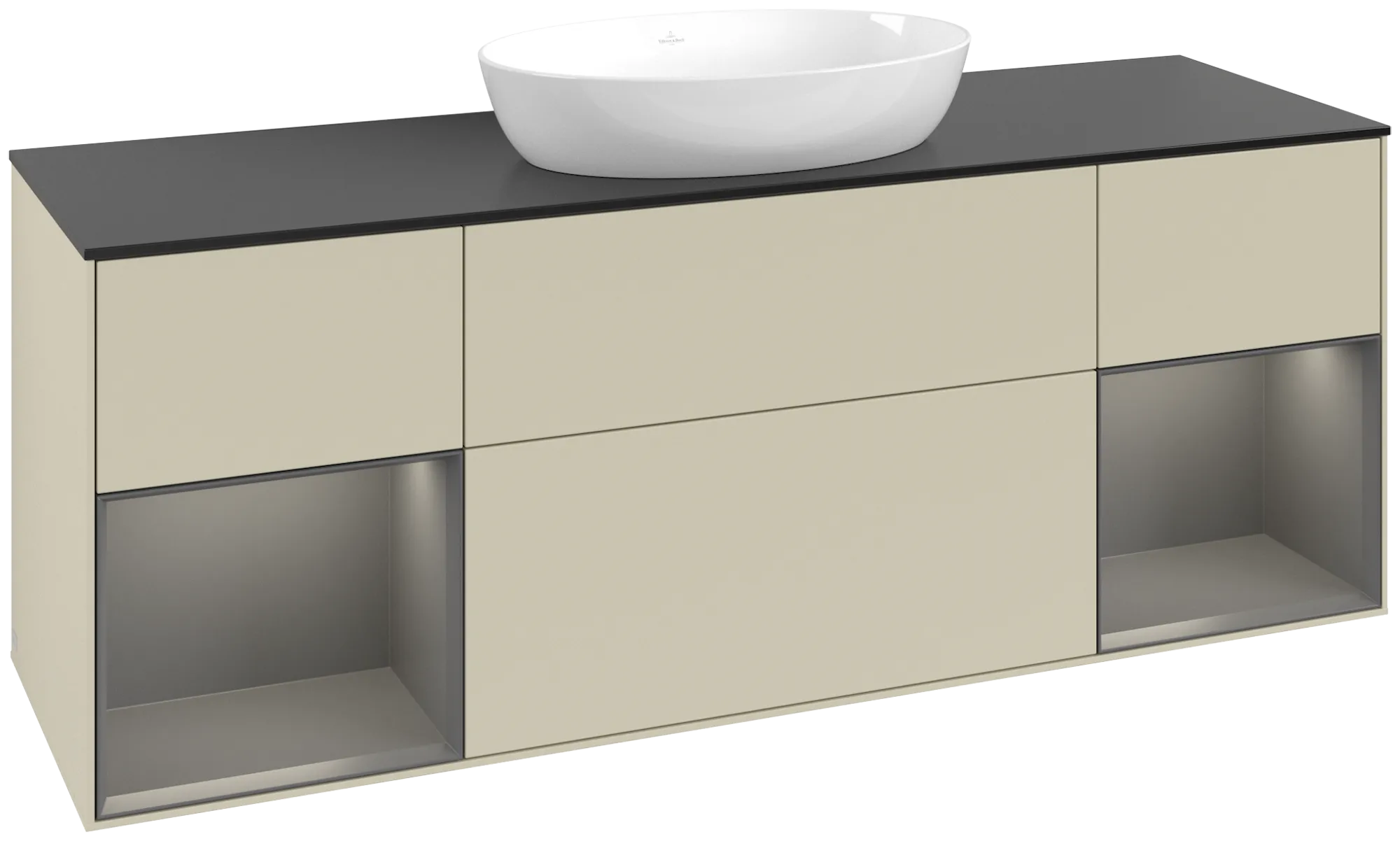 Picture of VILLEROY BOCH Finion Vanity unit, with lighting, 4 pull-out compartments, 1600 x 603 x 501 mm, Silk Grey Matt Lacquer / Anthracite Matt Lacquer / Glass Black Matt #GD02GKHJ