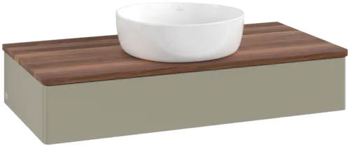 Obrázek VILLEROY BOCH Toaletní skříňka Antao, 1 zásuvka, 1000 x 190 x 500 mm, přední strana bez konstrukce, Stone Grey Matt Lacquer / Warm Walnut #K09012HK