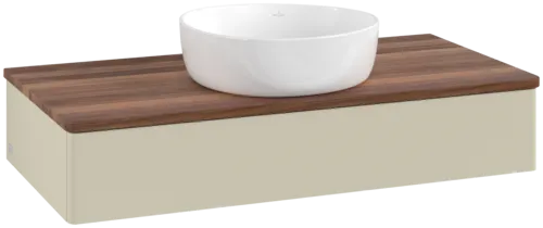 Obrázek VILLEROY BOCH Toaletní skříňka Antao, 1 zásuvka, 1000 x 190 x 500 mm, přední strana bez konstrukce, hedvábně šedý matný lak / teplý ořech #K09012HJ
