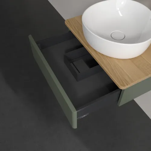 Bild von VILLEROY BOCH Antao Waschbeckenunterschrank, 1 Auszug, 600 x 190 x 500 mm, Front ohne Struktur, Leaf Green Matt Lacquer / Honey Oak #K07051HL