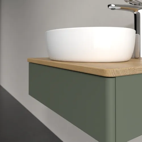 Bild von VILLEROY BOCH Antao Waschbeckenunterschrank, 1 Auszug, 600 x 190 x 500 mm, Front ohne Struktur, Leaf Green Matt Lacquer / Honey Oak #K07051HL