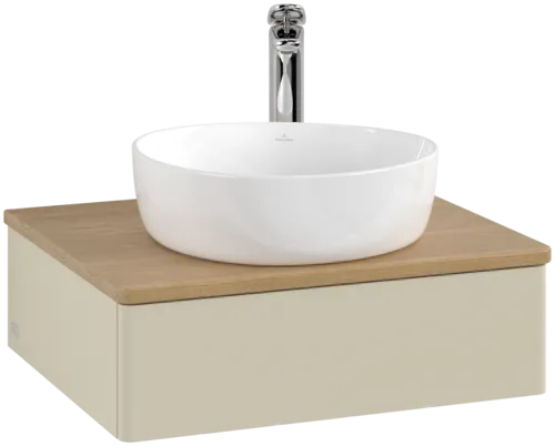 Obrázek VILLEROY BOCH Toaletní skříňka Antao, 1 zásuvka, 600 x 190 x 500 mm, přední strana bez konstrukce, hedvábně šedý matný lak / medový dub #K07051HJ